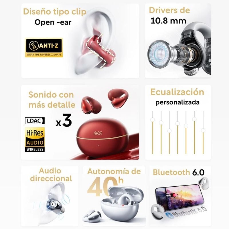 AUDIFONOS INALAMBRICOS QCY CROSSKY C30S OPEN EAR CON CLIP AUTONOMÍA DE 40H - 2