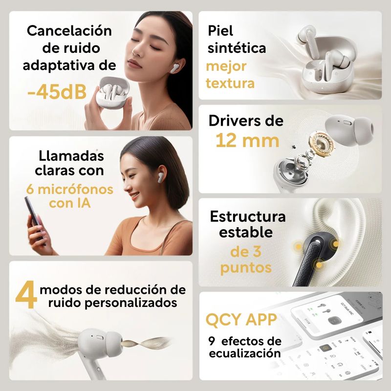 AURICULARES INALÁMBRICOS QCY BUDS ANC CANCELACIÓN DE RUIDO 45DB IPX4 - 2