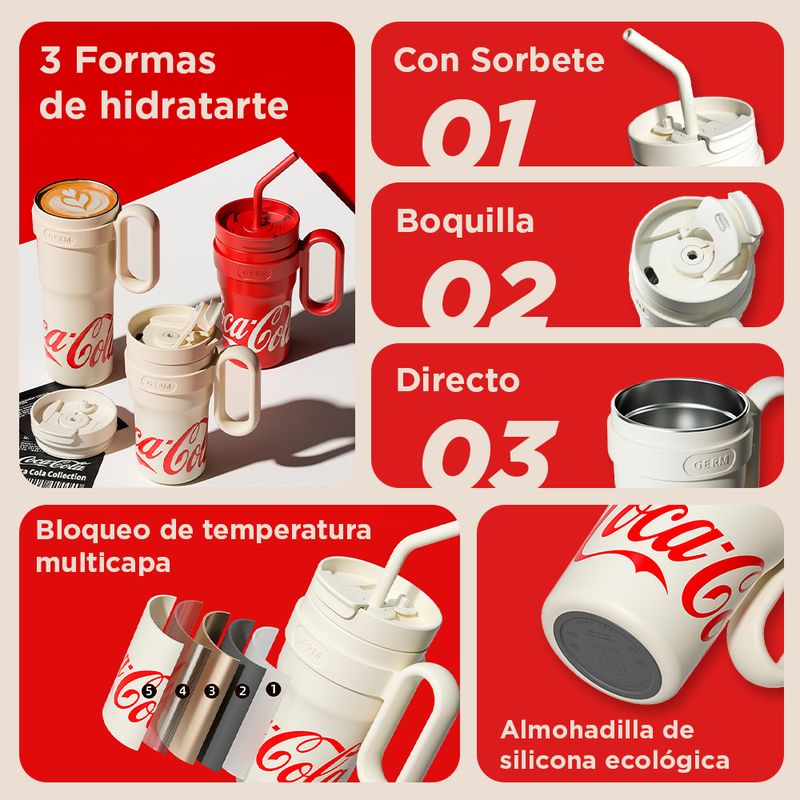 VASO TÉRMICO HIDRATO COCA COLA X GERM 1100ML / 37.2 OZ BLANCO - 2