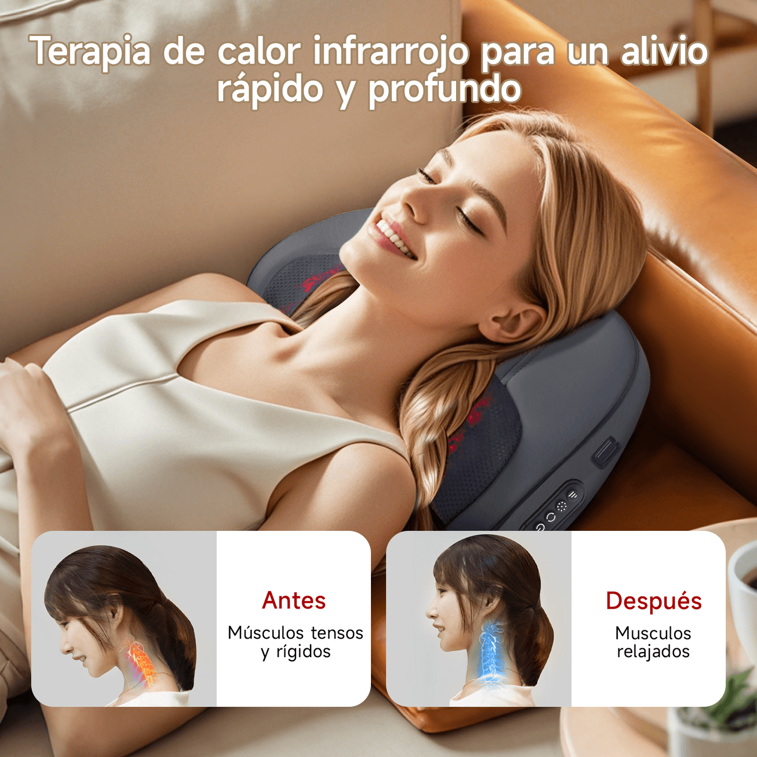 ALMOHADA MASAJEADORA INALÁMBRICA BOMIDI MP1 PRO AZUL GRIS - 3D RECARGABLE - 4