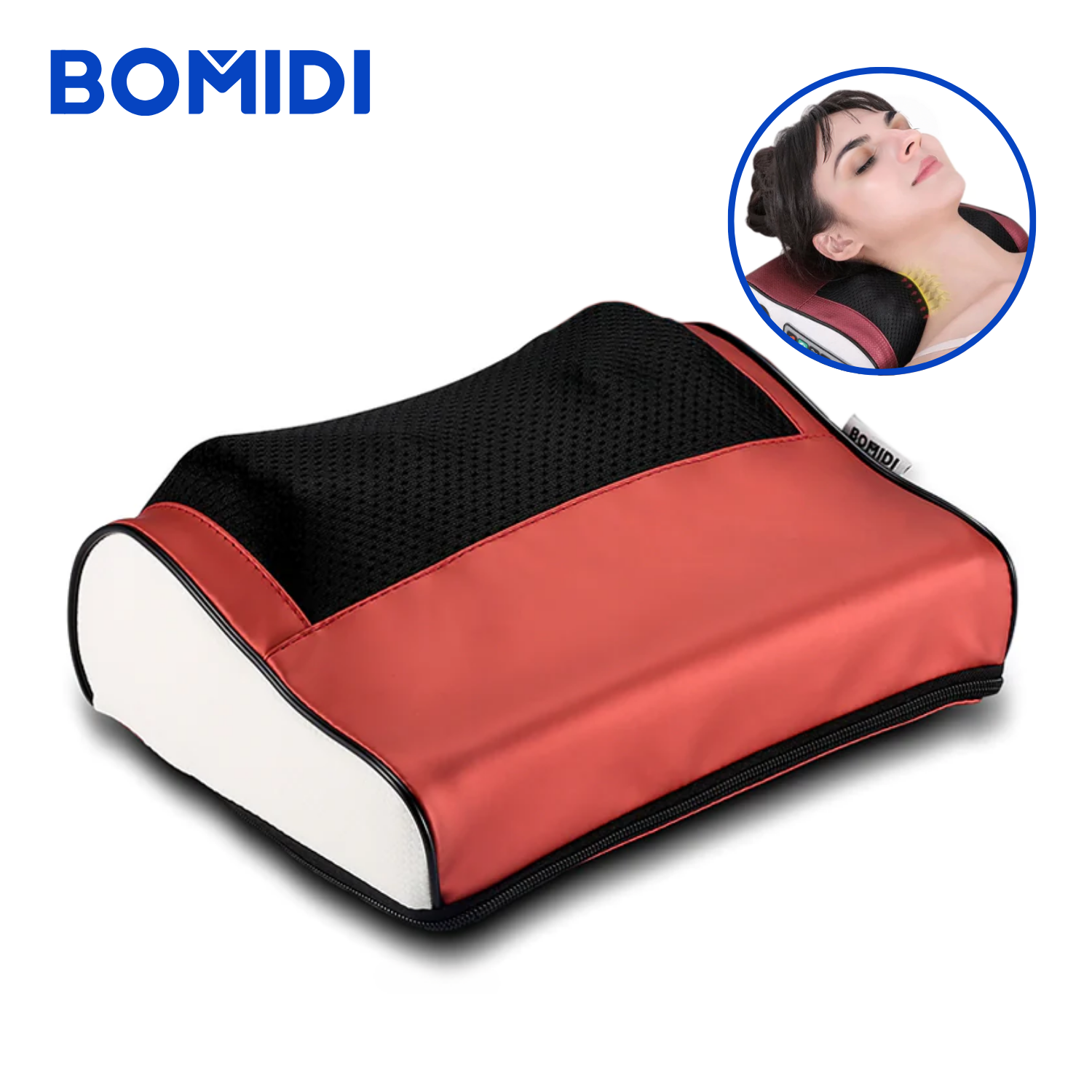 ALMOHADA MASAJEADORA ELÉCTRICA ESPALDA BOMIDI MP1 ROJO - 1