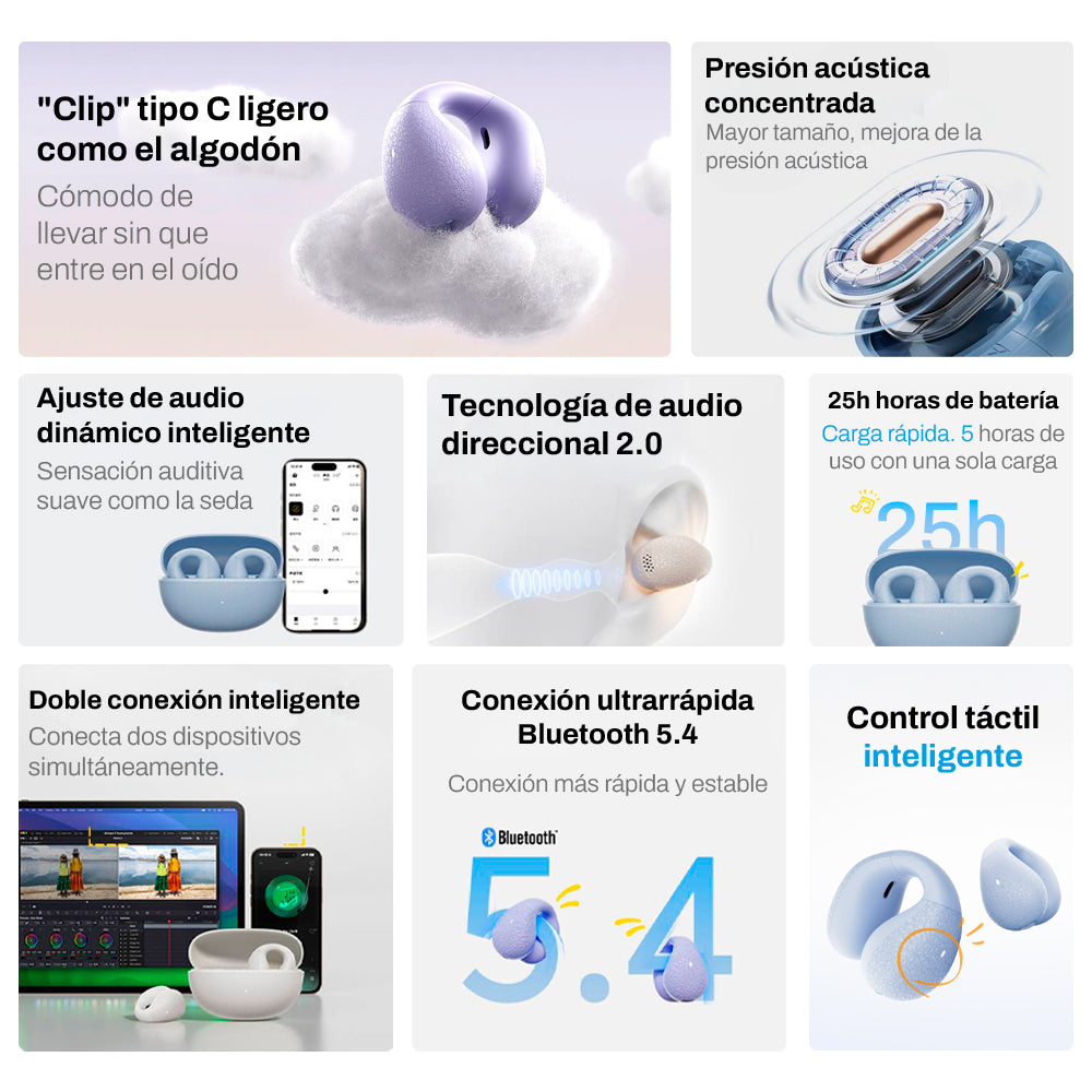 AUDIFONOS DEPORTIVOS CON CLIP QCY CROSSKY C10 OREJA ABIERTA - 2