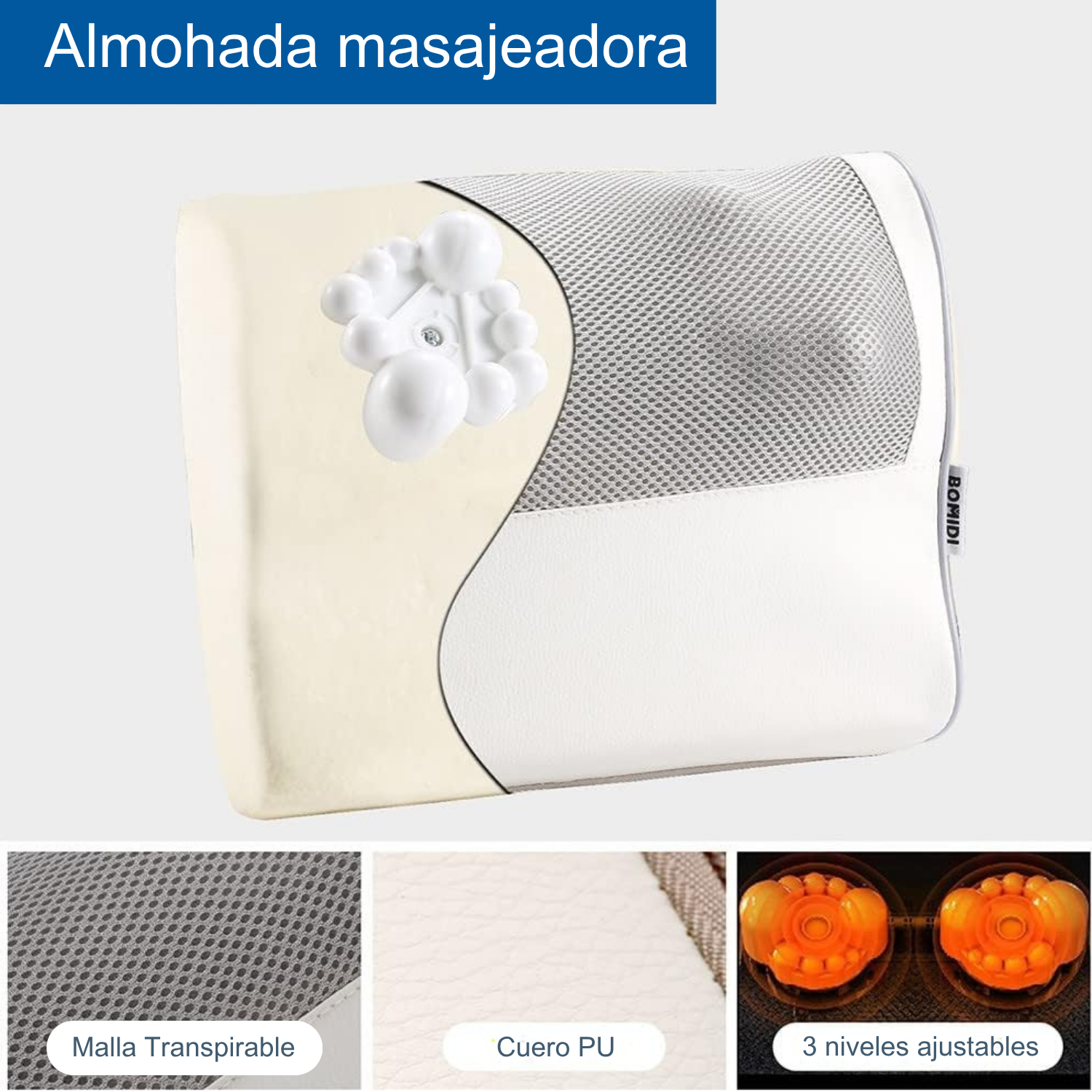 ALMOHADA MASAJEADORA ELÉCTRICA ESPALDA BOMIDI MP1 BLANCO - 4