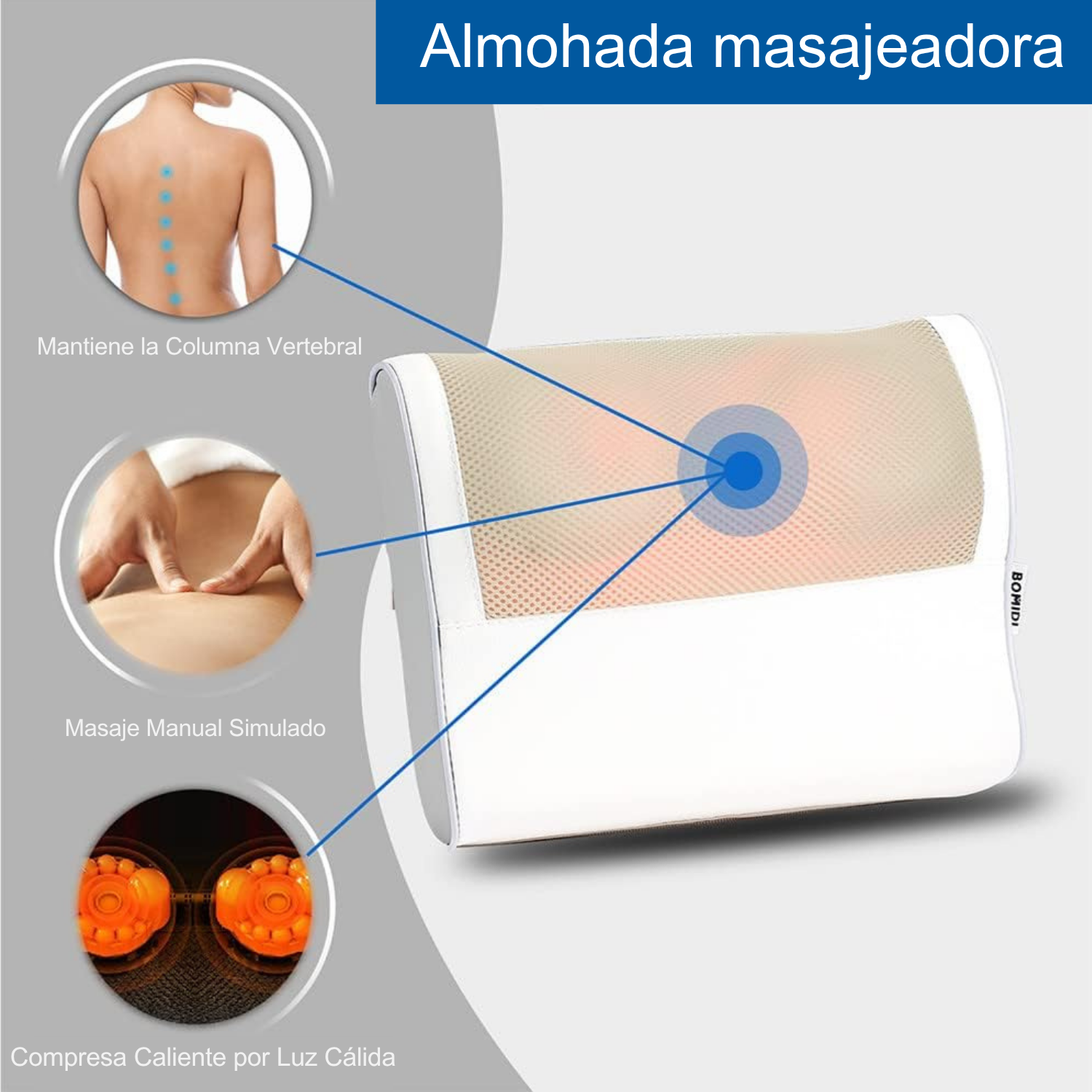 ALMOHADA MASAJEADORA ELÉCTRICA ESPALDA BOMIDI MP1 BLANCO - 7