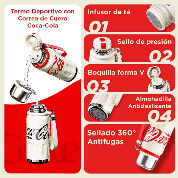 TERMO DEPORTIVO COCA-COLA CON CORREA DE CUERO – 580ML / 19 OZ - BLANCO - 2