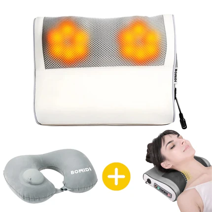 COMBO: ALMOHADA MASAJEADORA MULTIFUNCIONAL MP1 BLANCA + ALMOHADA DE VIAJE U02 GRIS - 1