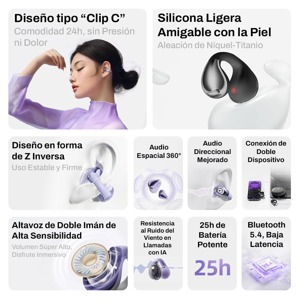 AURICULARES DEPORTIVOS QCY CROSSKY C30 OREJA ABIERTA CON CLIP - 2