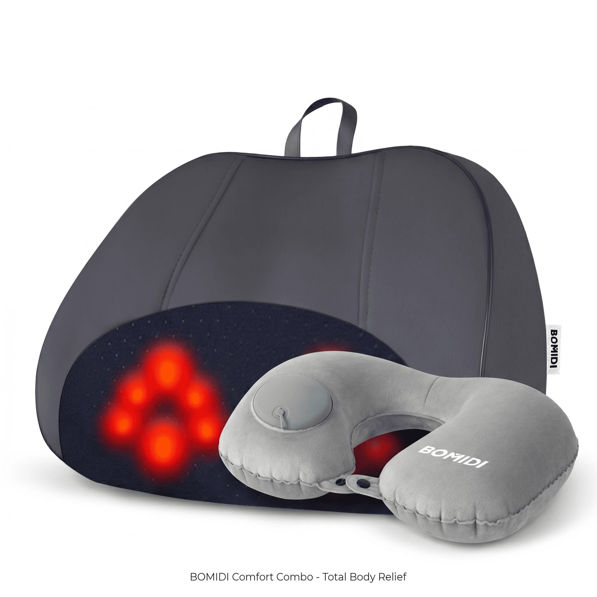 ALMOHADA MASAJEADORA INALÁMBRICA BOMIDI MP1 PRO AZUL | 3D RECARGABLE + ALMOHADA DE VIAJE U02_GR