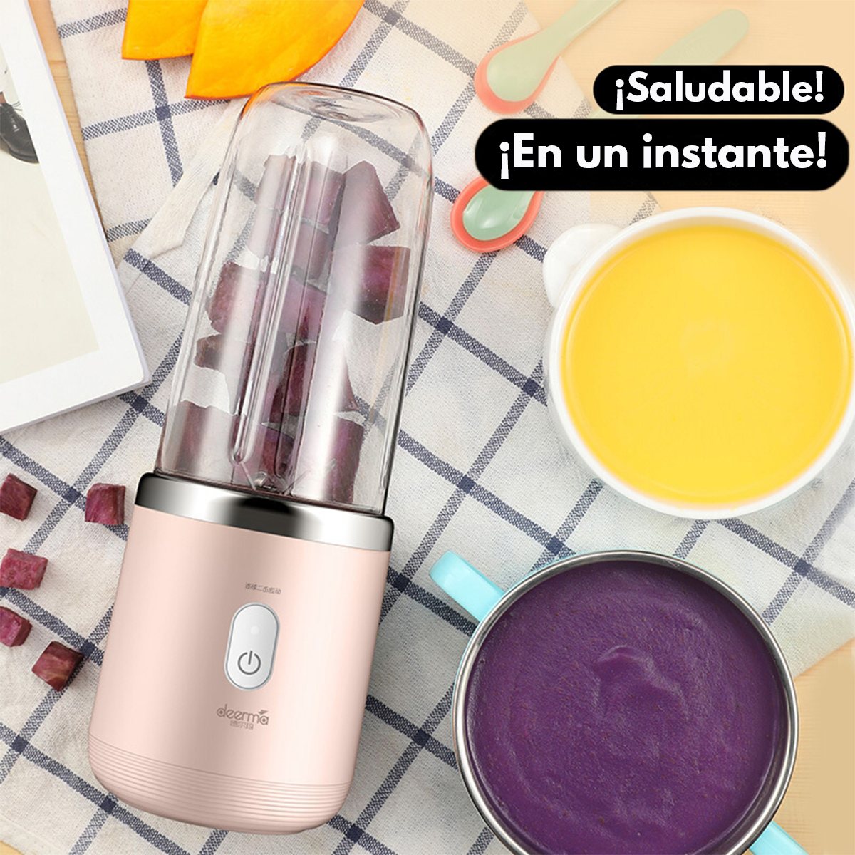 LICUADORA INALÁMBRICA PORTÁTIL DEERMA NU05 ROSADO - 2