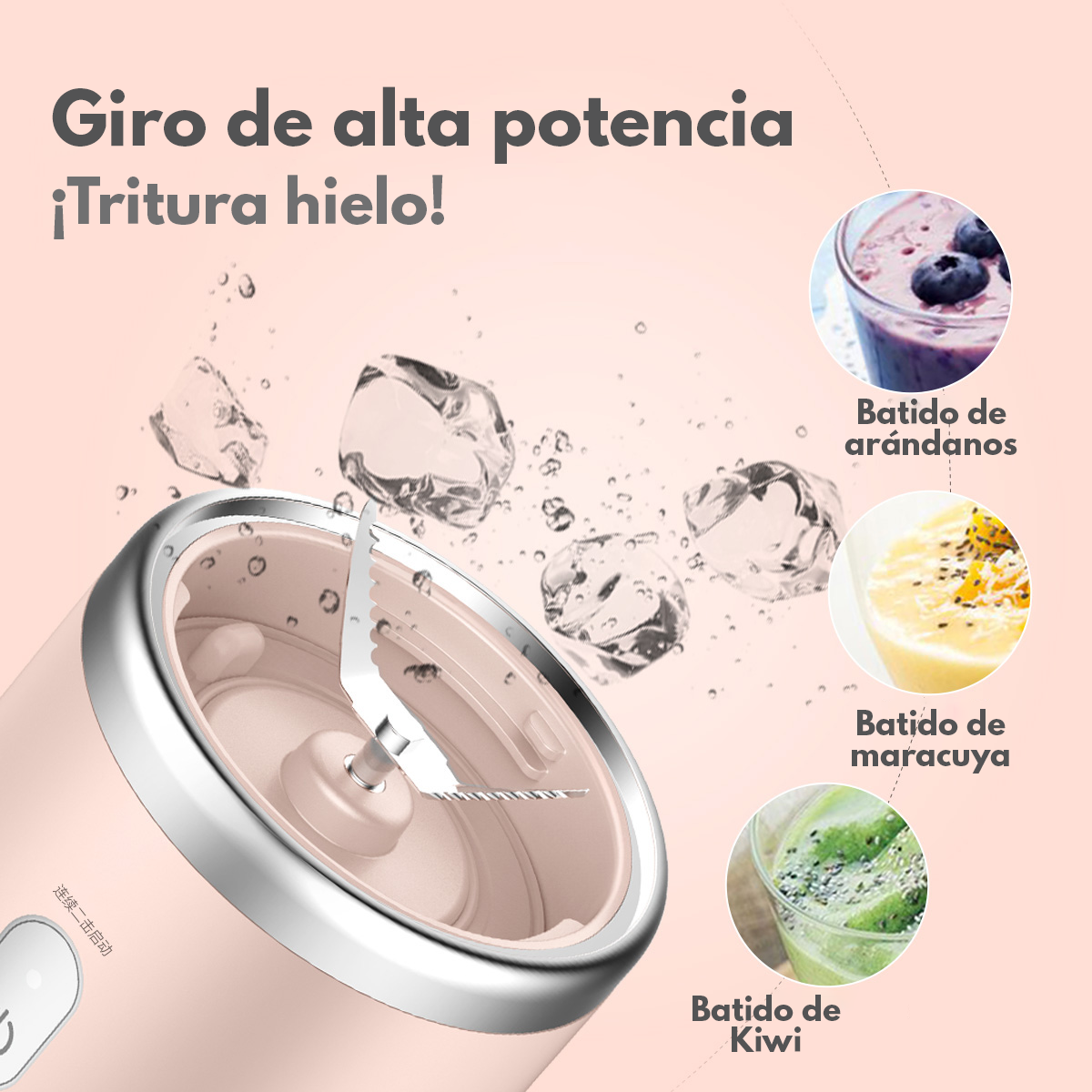 LICUADORA INALÁMBRICA PORTÁTIL DEERMA NU05 ROSADO - 3