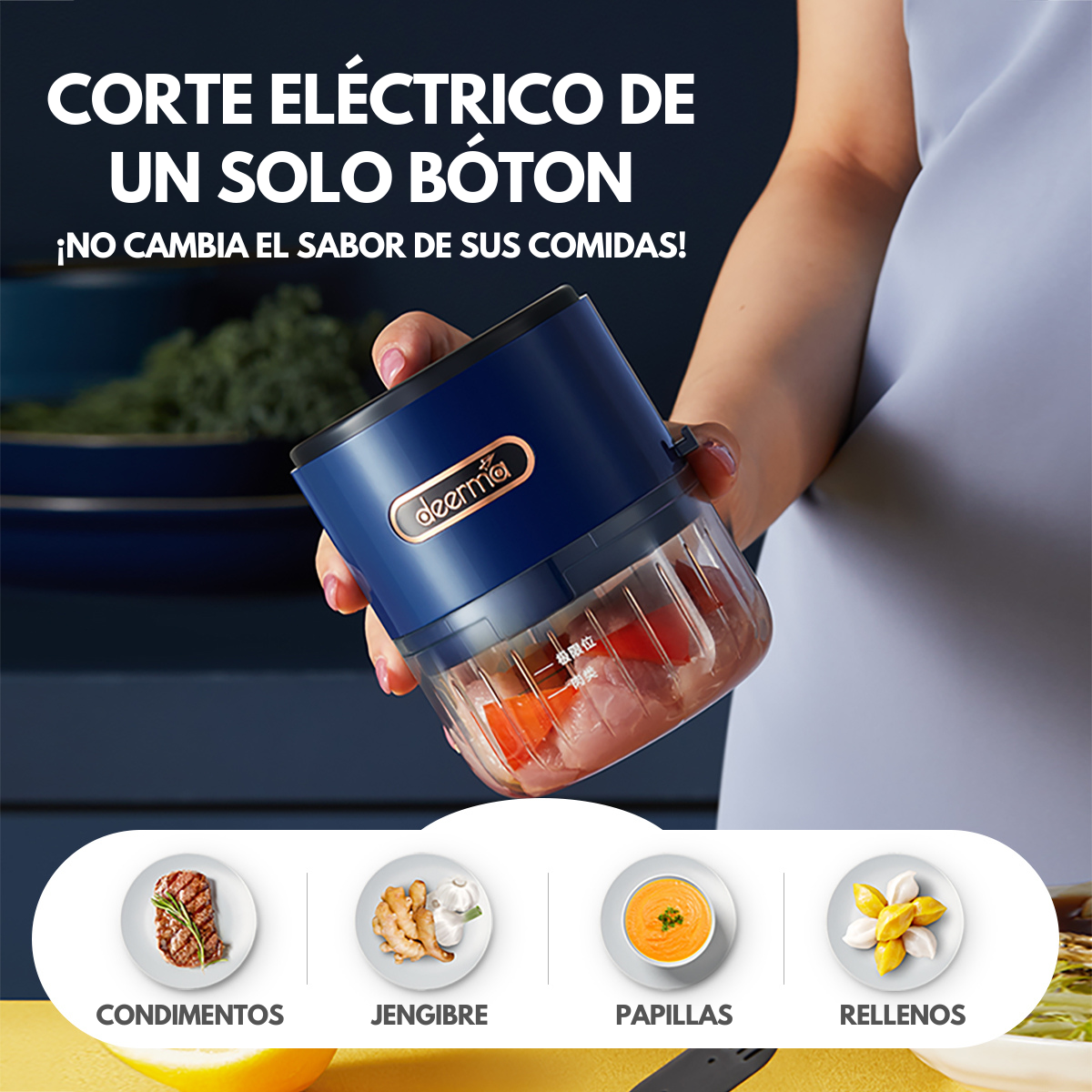 PICADORA ELÉCTRICA INALÁMBRICA PORTÁTIL DEERMA DEM-JS100 | AZUL - 2