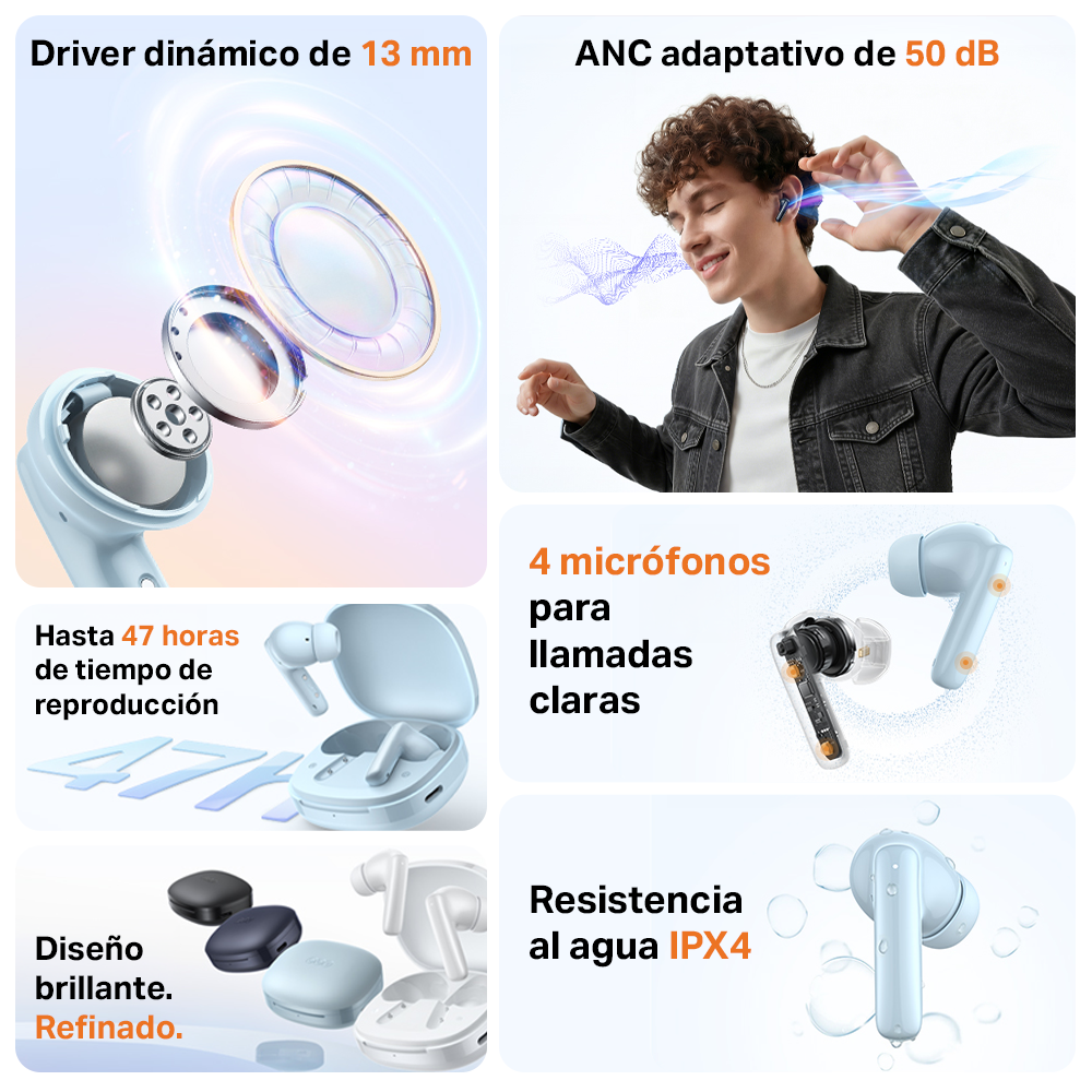AUDÍFONOS INALÁMBRICOS QCY T13 PRO CANCELACIÓN DE RUIDO, IPX4, BLUETOOTH 6.0 - 2