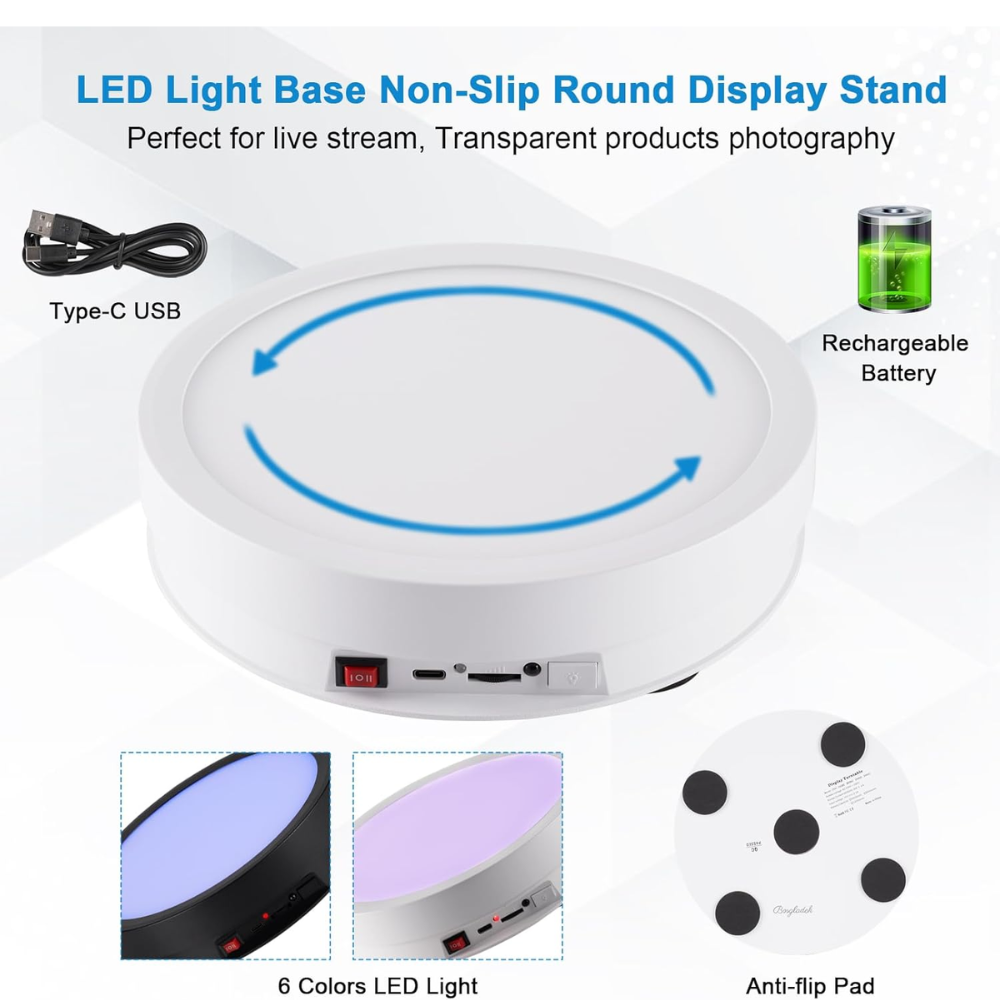 BASE GIRATORIA LED RECARGABLE Y RGB PARA EXHIBICIÓN DE 22 CM - 5