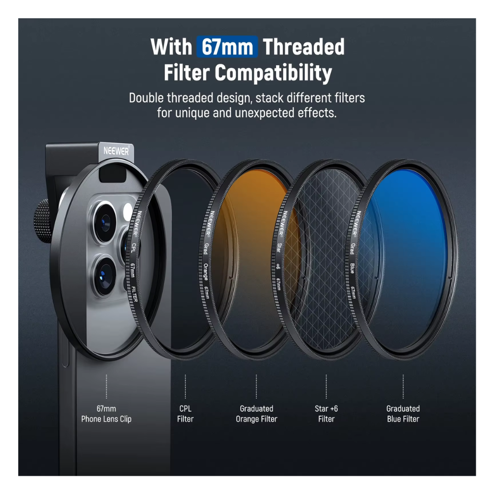 KIT DE FILTROS ND NEEWER 67MM CON CLIP PARA TELEFONO Y CÁMARA - 6