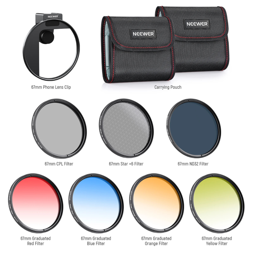 KIT DE FILTROS ND NEEWER 67MM CON CLIP PARA TELEFONO Y CÁMARA - 9