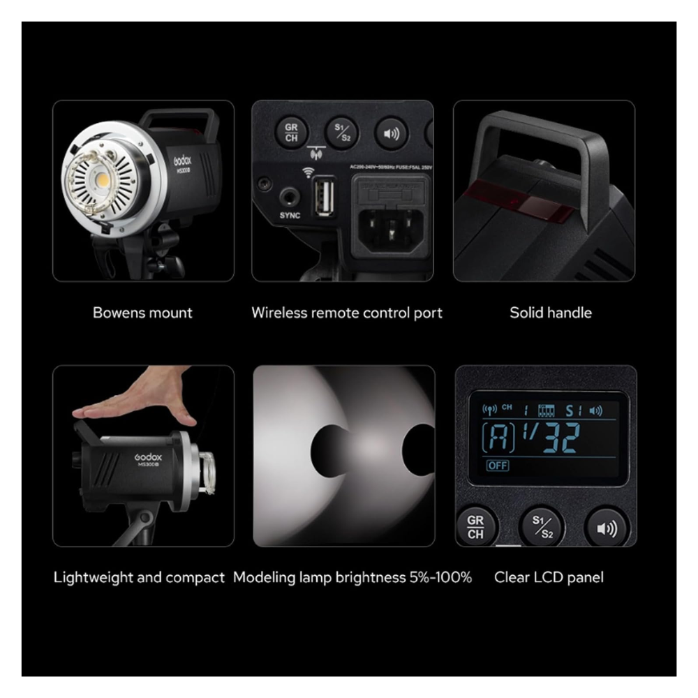FLASH DE ESTUDIO GODOX MS300V 300WS MONTURA BOWENS - 4
