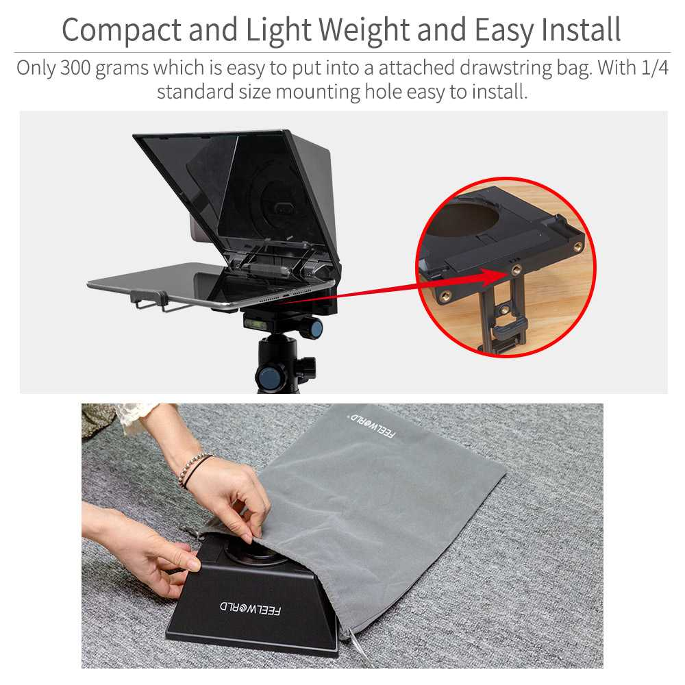 TELEPROMPTER FEELWORLD TP2A 8' PARA CÁMARA DSLR Y SMARTPHONE - 7