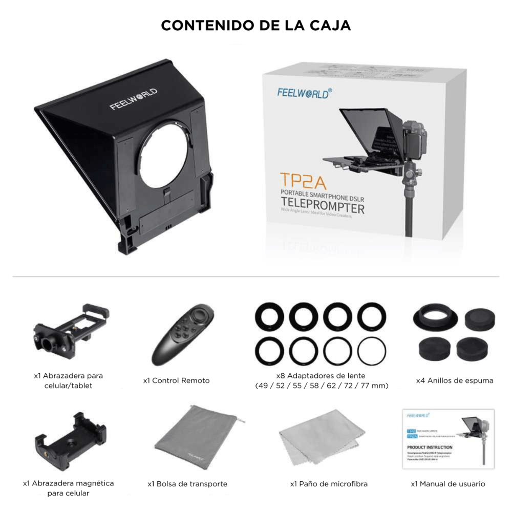TELEPROMPTER FEELWORLD TP2A 8' PARA CÁMARA DSLR Y SMARTPHONE - 8