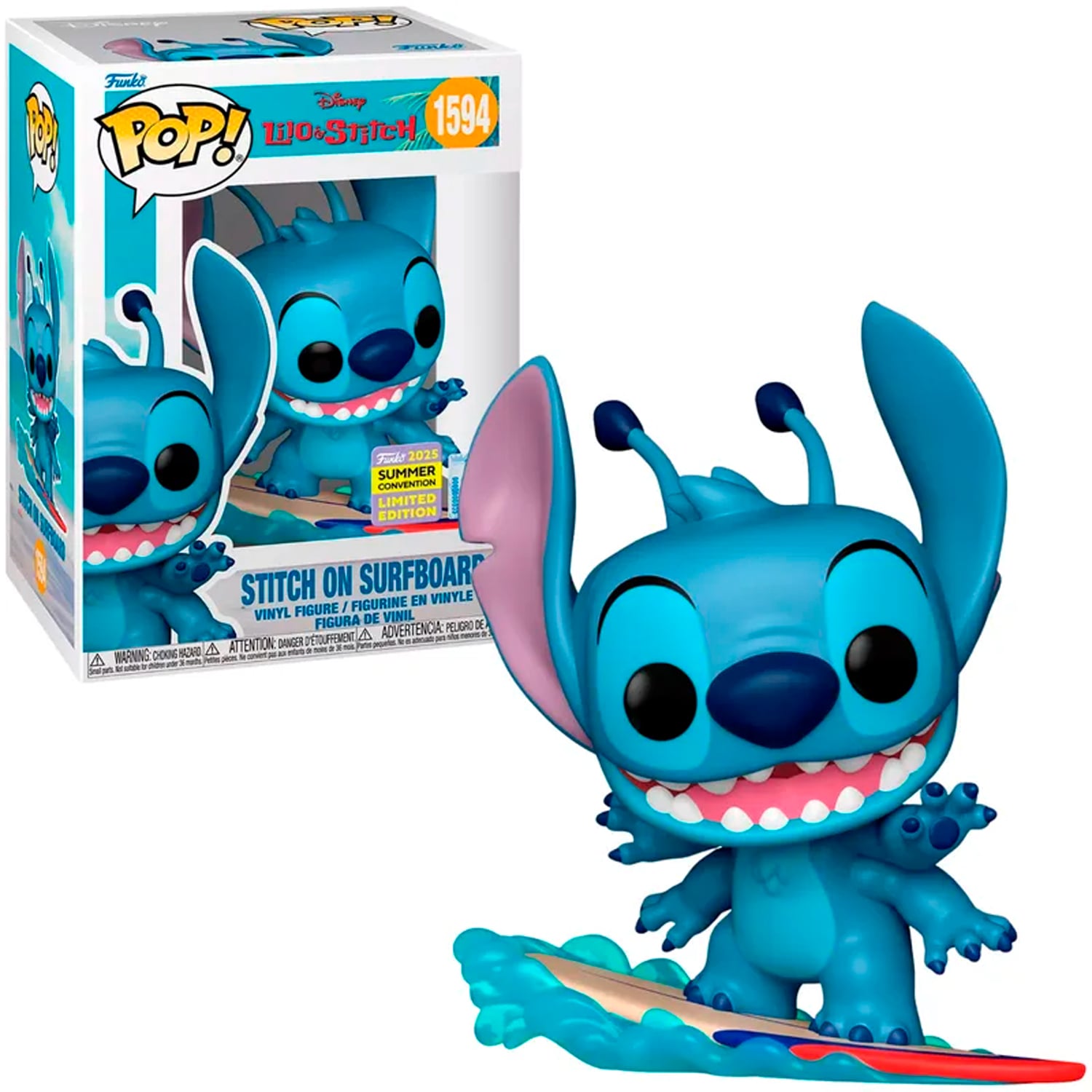 FUNKO POP! STITCH ON SURFBOARD 1594 OFFICIAL COMIC CON 2025 SDCC - 1