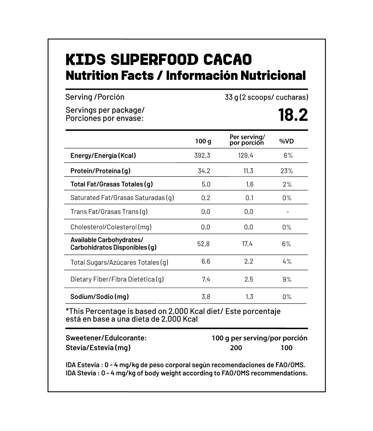 Batido Nutricional Kids Superfood Cacao 600g Nutri Co - 2