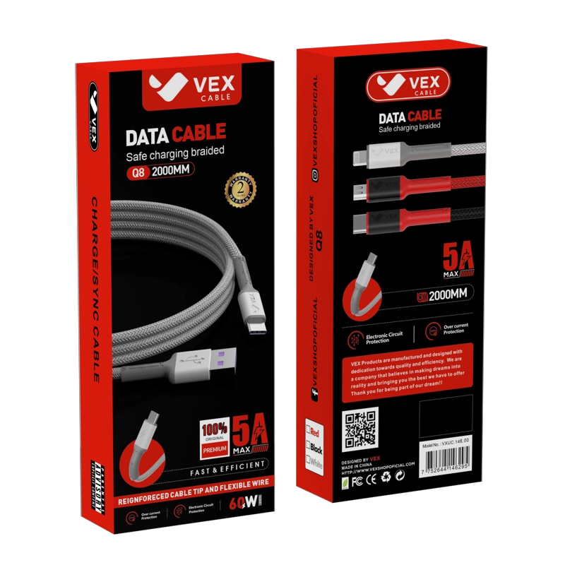 CABLE CARGA RÁPIDA 5A 66W USB A MICRO/V8 2 METROS REFORZADO - 2