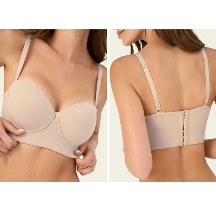 BRASIER STRAPLESS ESPALDA ANCHA REALCE ALTO BUSTIER 360° DE PERFECCIÓN 802 NUDE 38B - 6