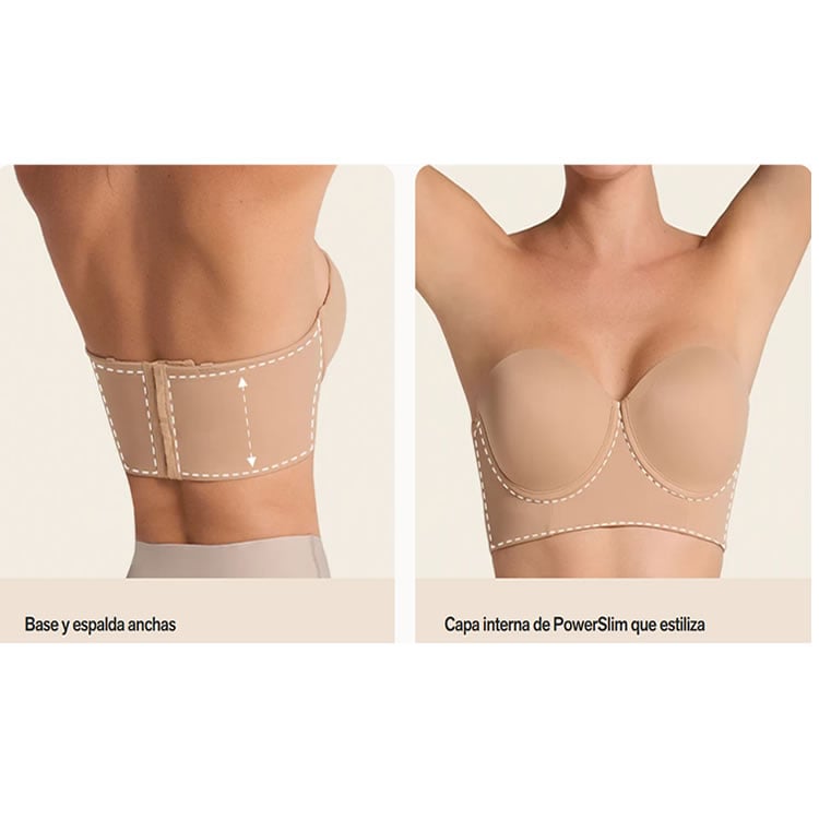 BRASIER STRAPLESS ESPALDA ANCHA REALCE ALTO BUSTIER 360° DE PERFECCIÓN 802 NUDE 38B - 8