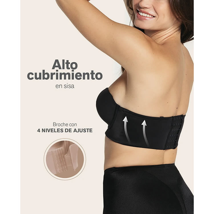 BRASIER STRAPLESS ESPALDA ANCHA REALCE ALTO BUSTIER 360° DE PERFECCIÓN 700 NEGRO 38B - 2