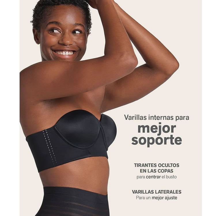 BRASIER STRAPLESS ESPALDA ANCHA REALCE ALTO BUSTIER 360° DE PERFECCIÓN 700 NEGRO 38B - 3
