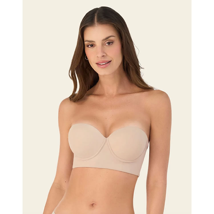 BRASIER STRAPLESS ESPALDA ANCHA REALCE ALTO BUSTIER 360° DE PERFECCIÓN 802 NUDE 36B - 1