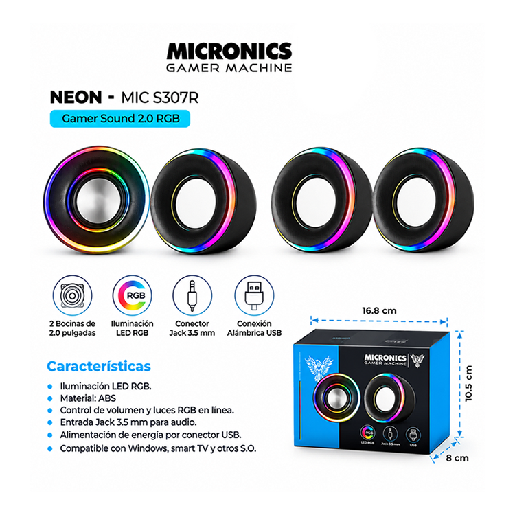 PARLANTE 2.0 RGB - 2 MICRONICS NEON - MIC S307R - 4