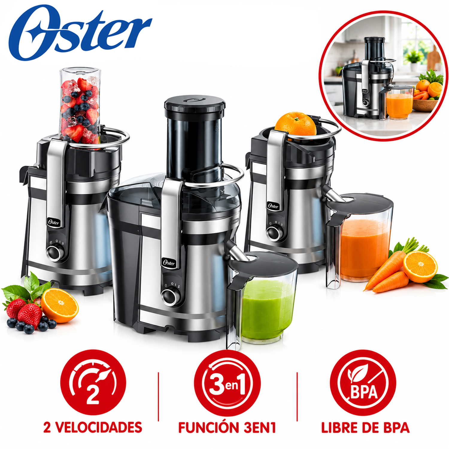 EXTRACTOR OSTER FPSTJE318C 1000W JUGOS 3 EN 1 - 1