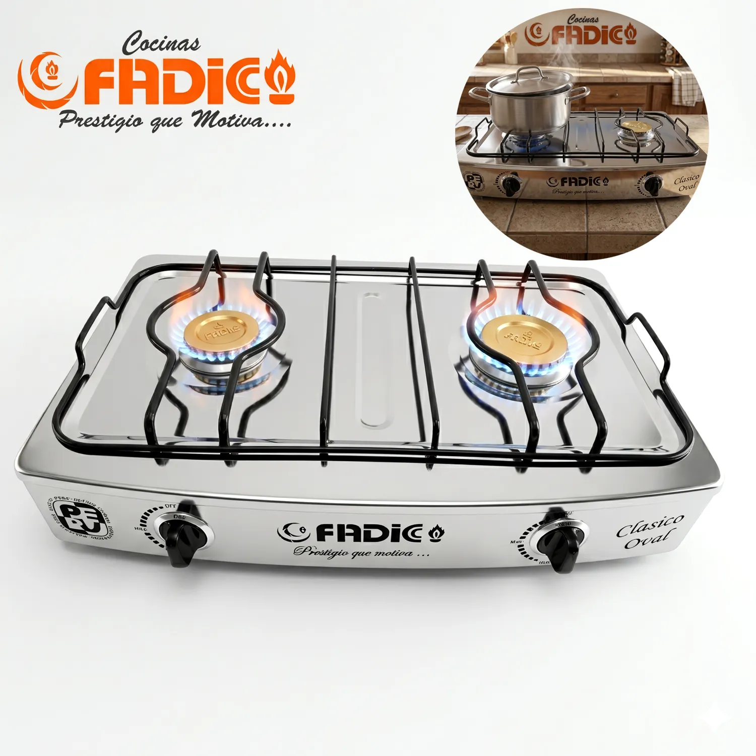 COCINA DE MESA FADIC 2 QUEMADORES OVAL CLÁSICO ACERO - 1