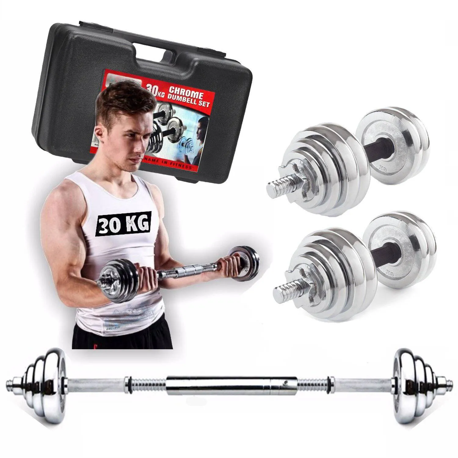 SET PESAS YORK 30KG MANCUERNAS BARRA ADAPTADORA - 1