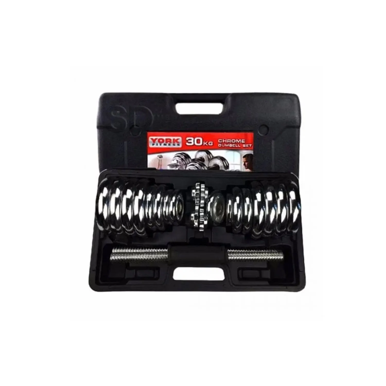 SET PESAS YORK 30KG MANCUERNAS BARRA ADAPTADORA - 3