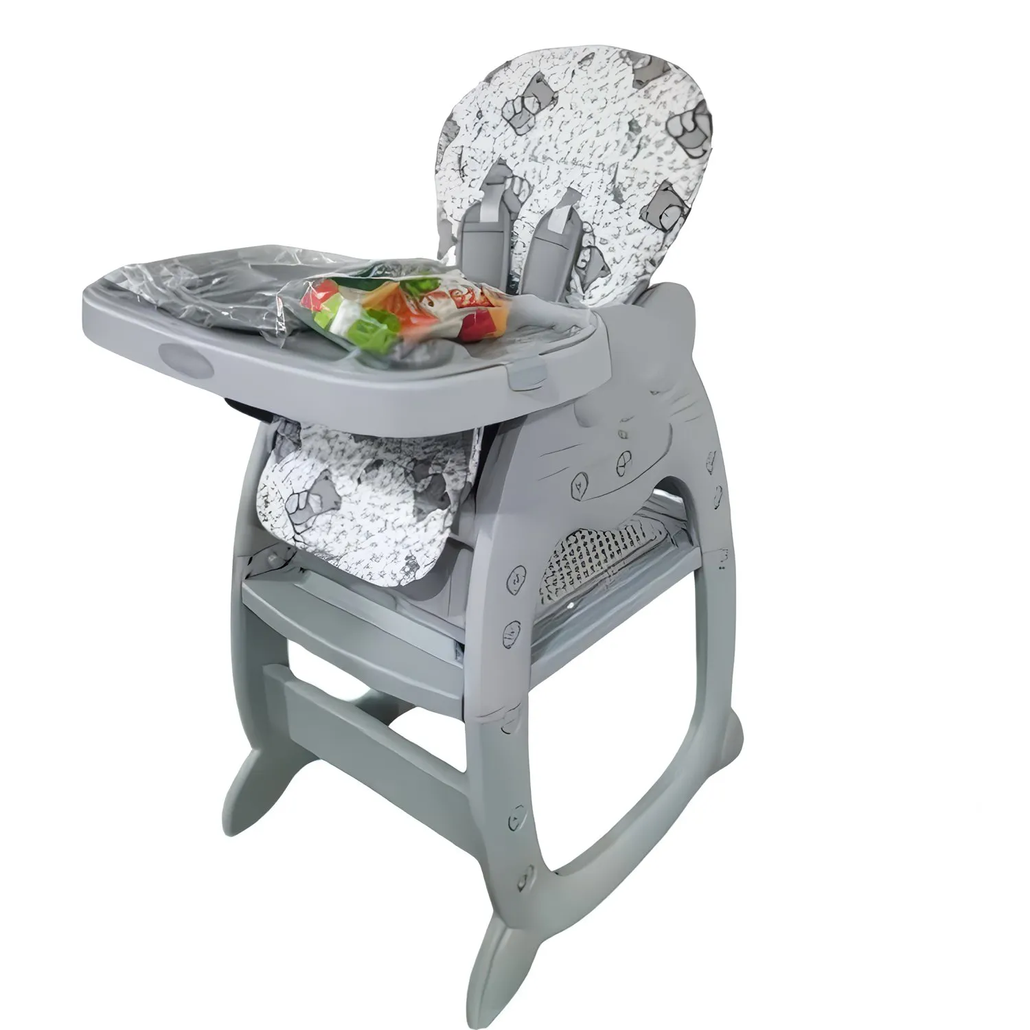 SILLA CARPETA HI BABY GATO 3 EN 1 GRIS CON PLATO Y LEGO - 2