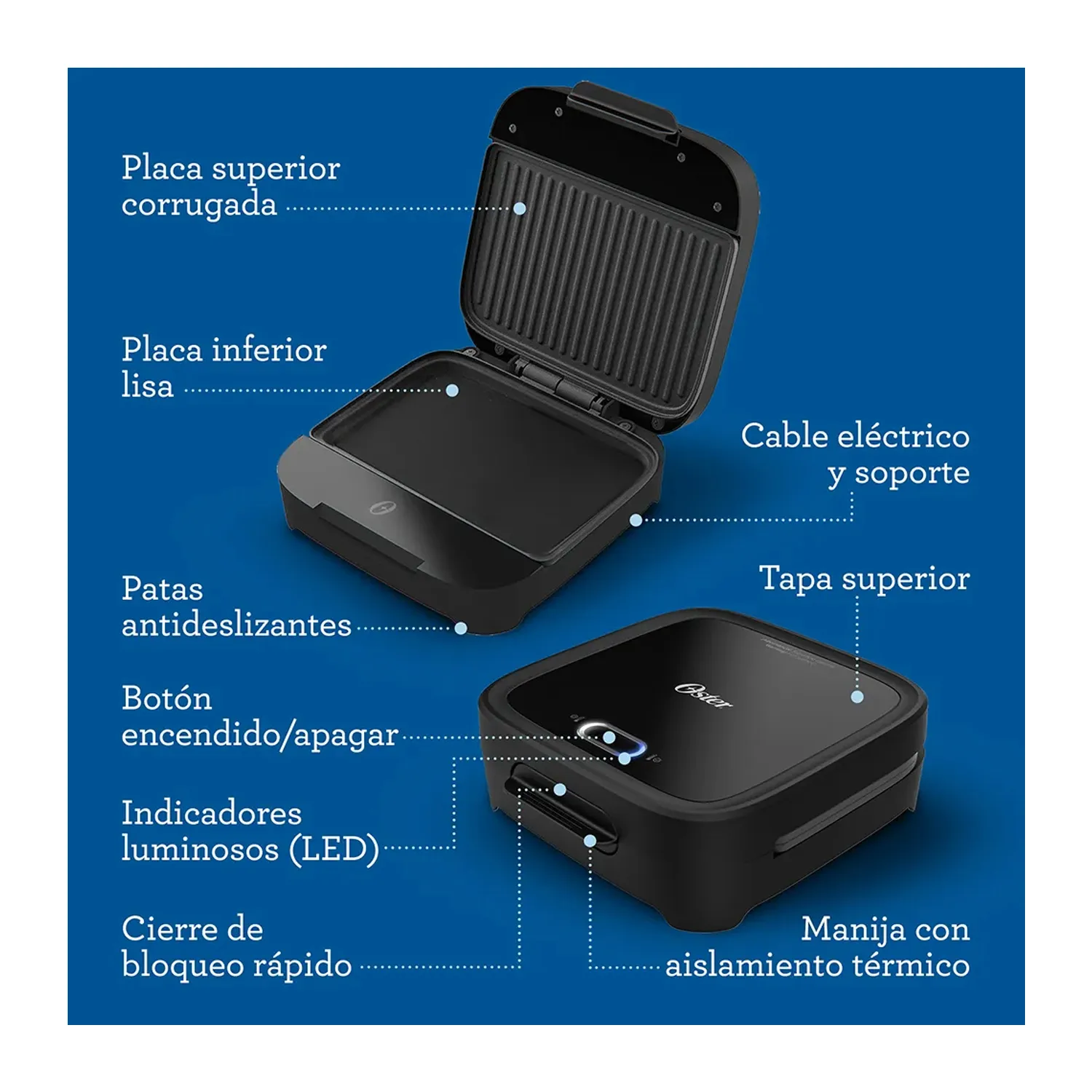 SANDWICHERA OSTER COMPACTA CON PLATOS HONDOS CKSTSM400 NEGRO - 5