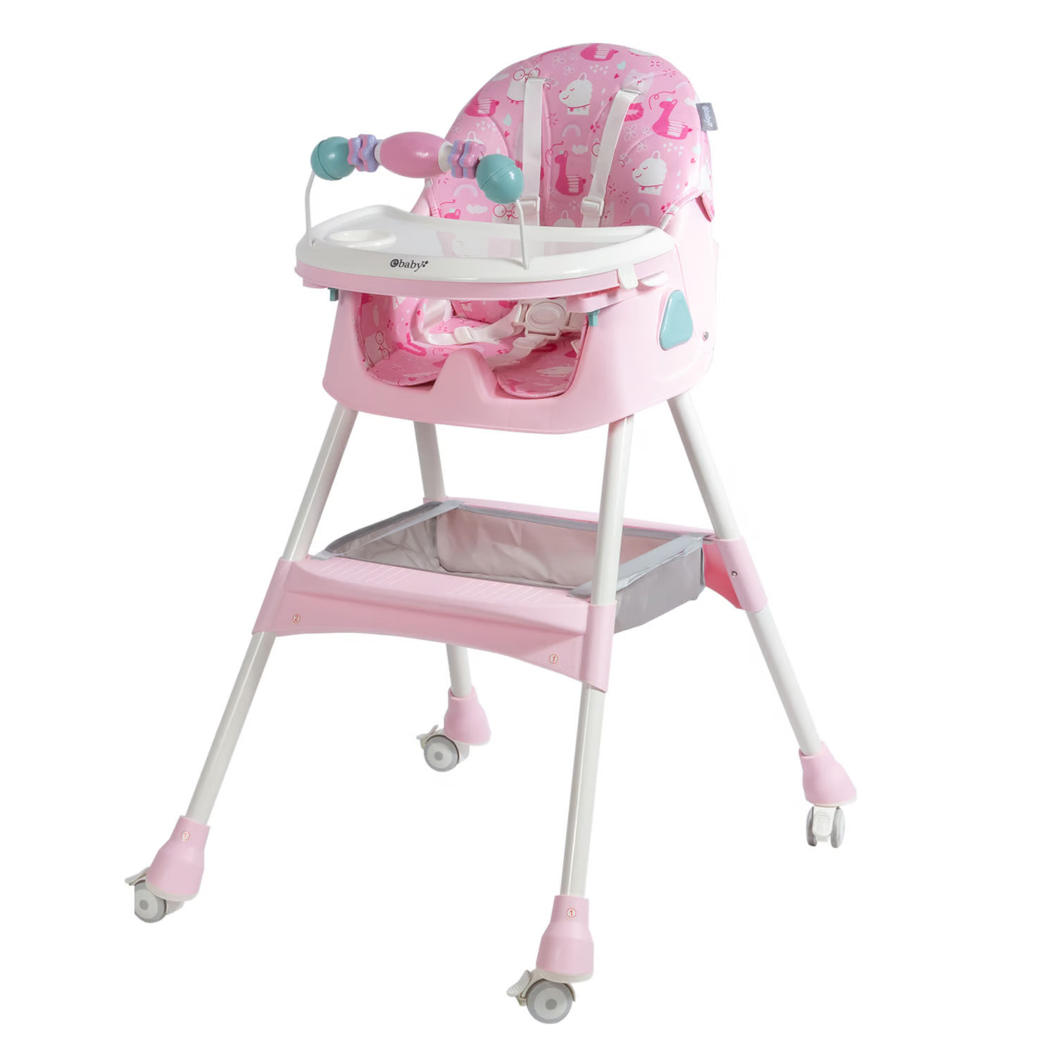 SILLA DE COMER ASIENTO RECLINABLE CON RUEDAS DALI FUCSIA - 2