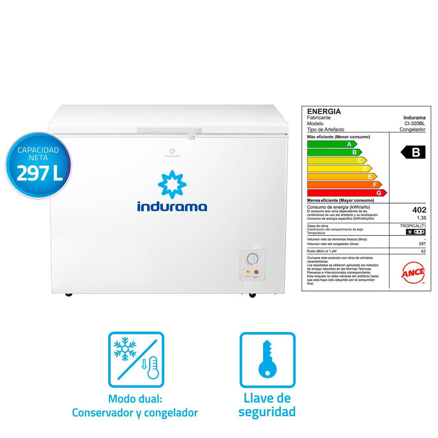 CONGELADOR INDURAMA 297 LT CI-320BL BLANCO - 1
