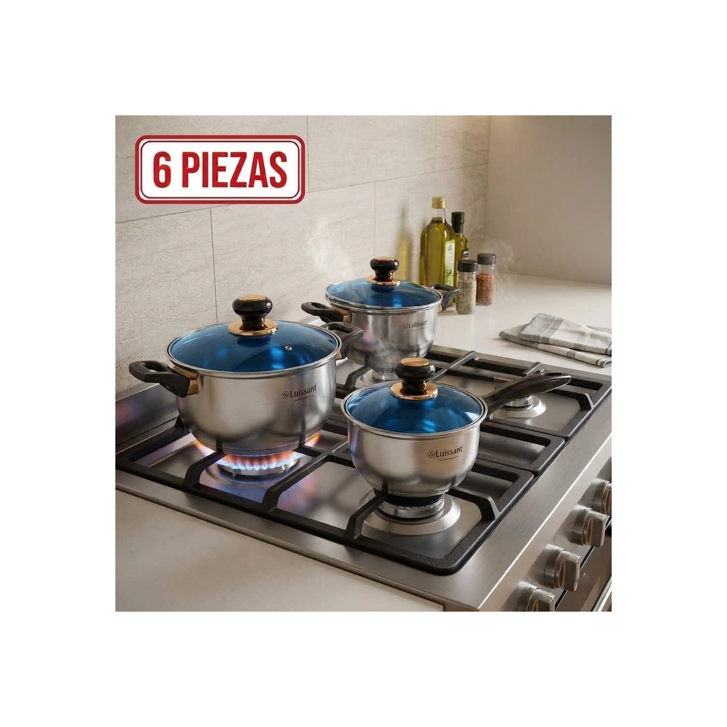 JUEGO DE OLLAS LUISSANT LU-1202A 6 PIEZAS AZUL - 1