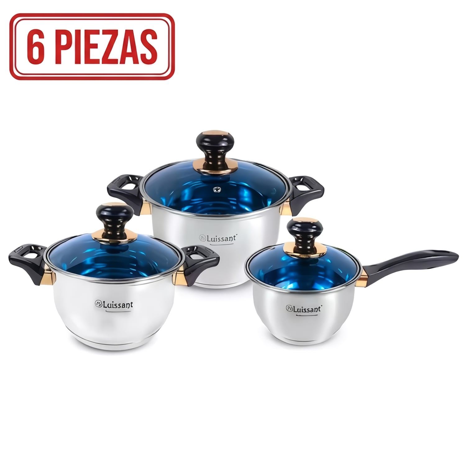 JUEGO DE OLLAS LUISSANT LU-1202A 6 PIEZAS AZUL - 3