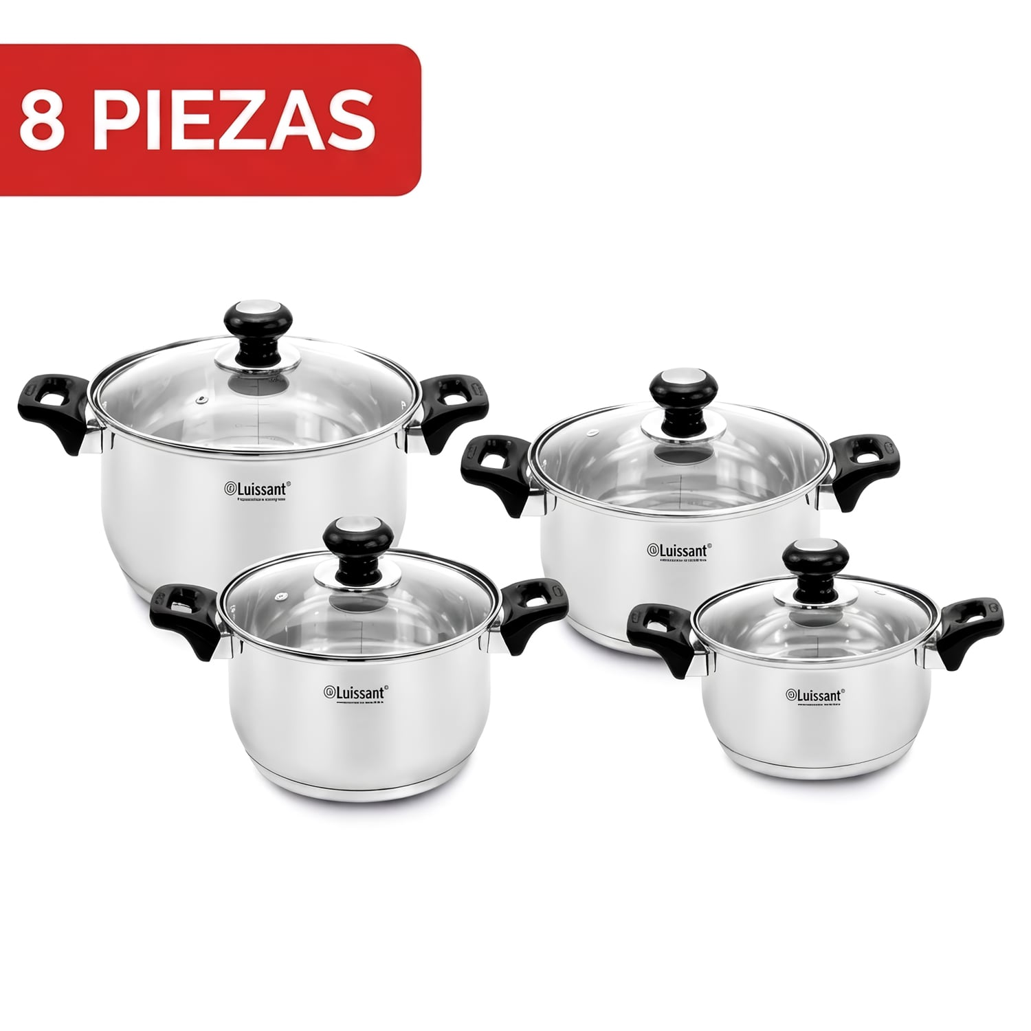 JUEGO DE OLLAS LUISSANT LU-1104A 8 PIEZAS NEGRO - 1