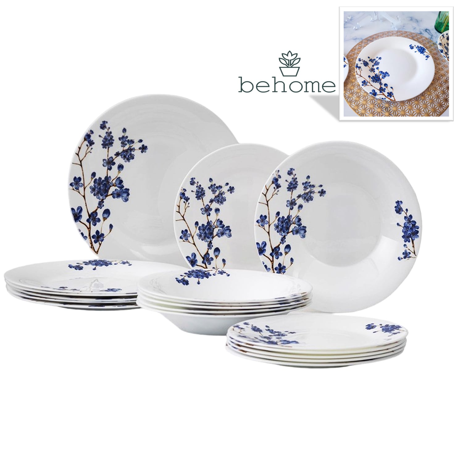 SET DE 18 PLATOS ECOVIDRIO AZULEA BEHOME - 1
