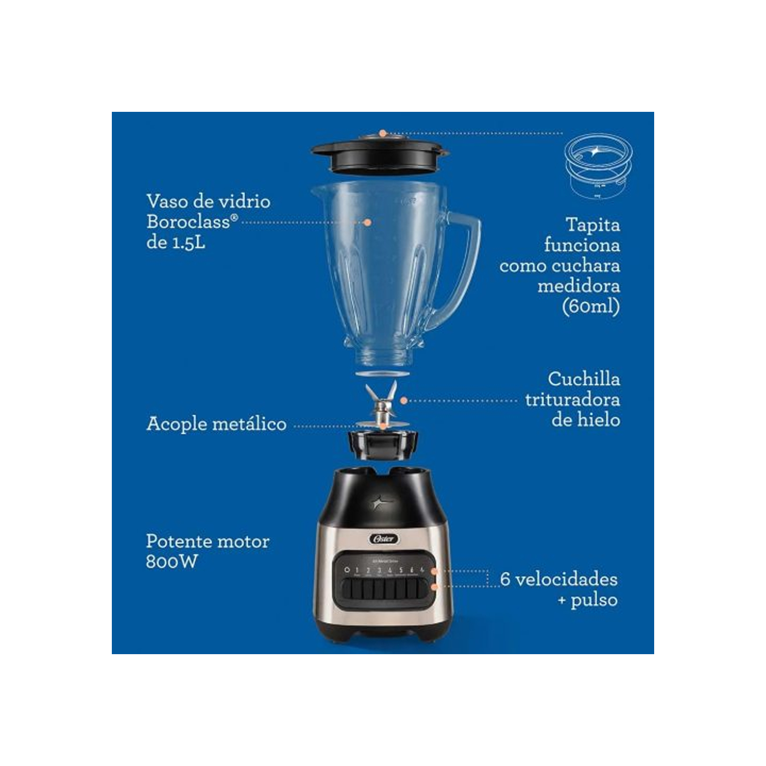 LICUADORA CON VASO DE VIDRIO Y 6 VELOCIDADES OSTER BLSTPEG-NPB - 4