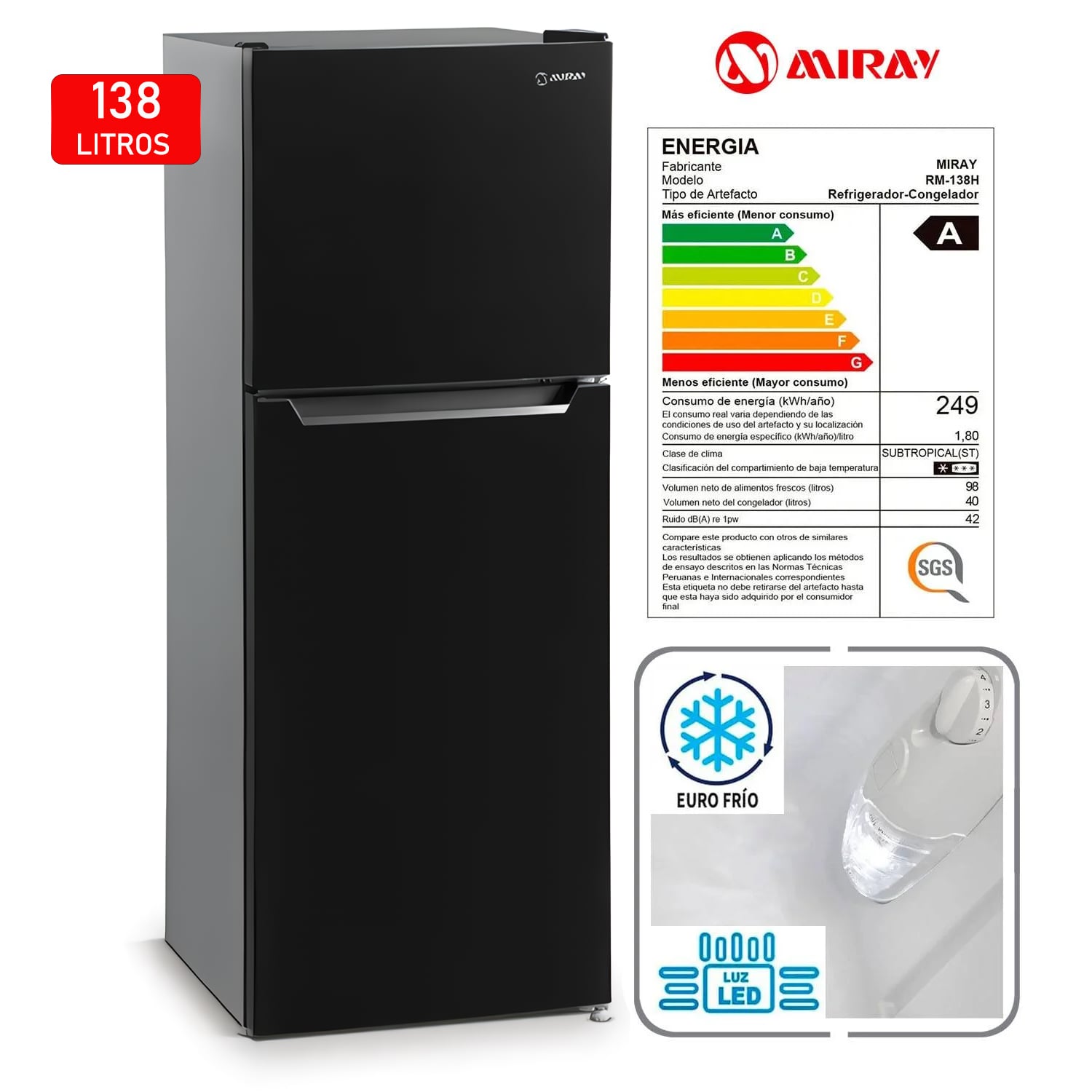 REFRIGERADORA MIRAY RM-138H EUROFRÍO 138L - 1