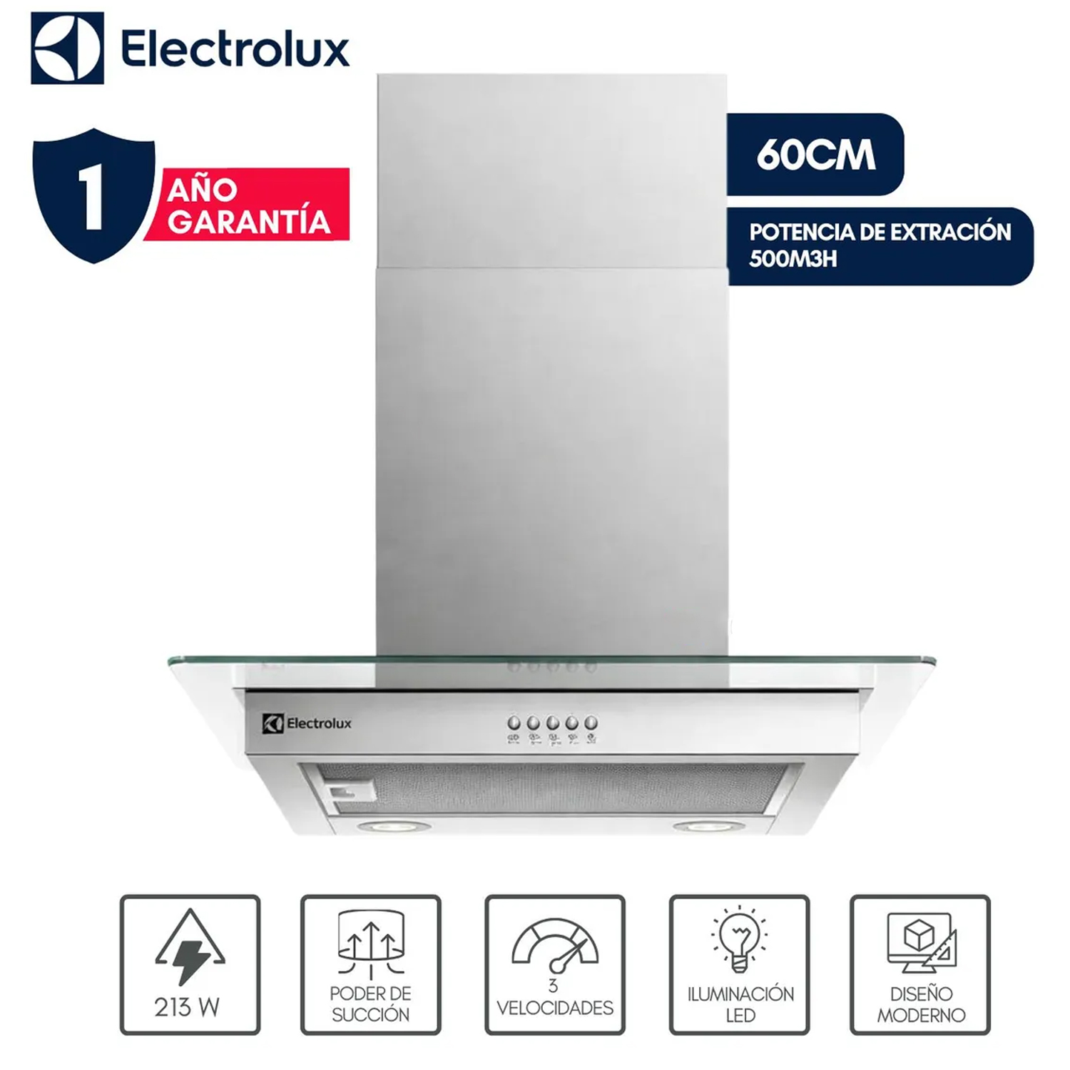 CAMPANA DE PARED 60CM EFFICIENT ACERO INOXIDABLE CE6VX ELECTROLUX - 1