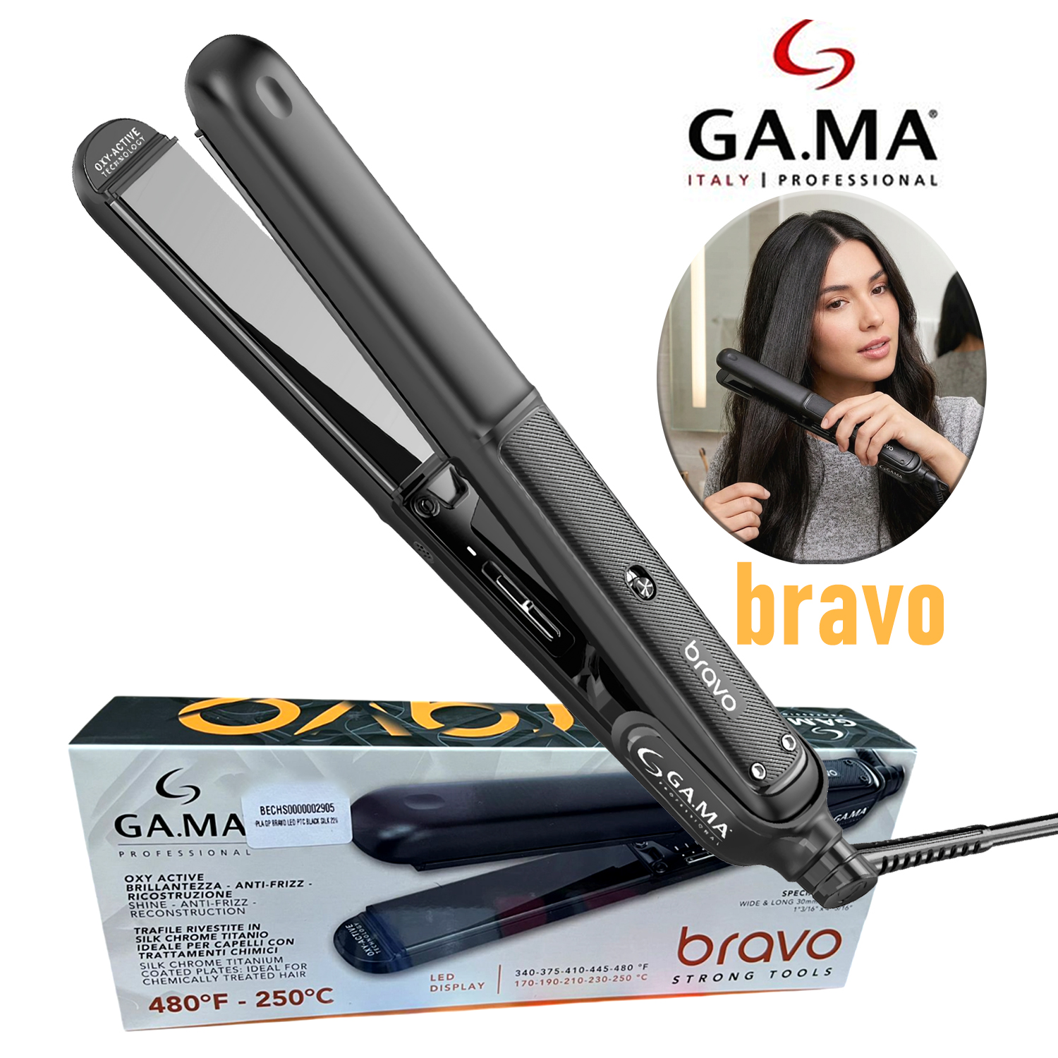 PLANCHA ALISADOR GP BRAVO LED PTC BLACK SILK 220 BECHS0000002905 - 1