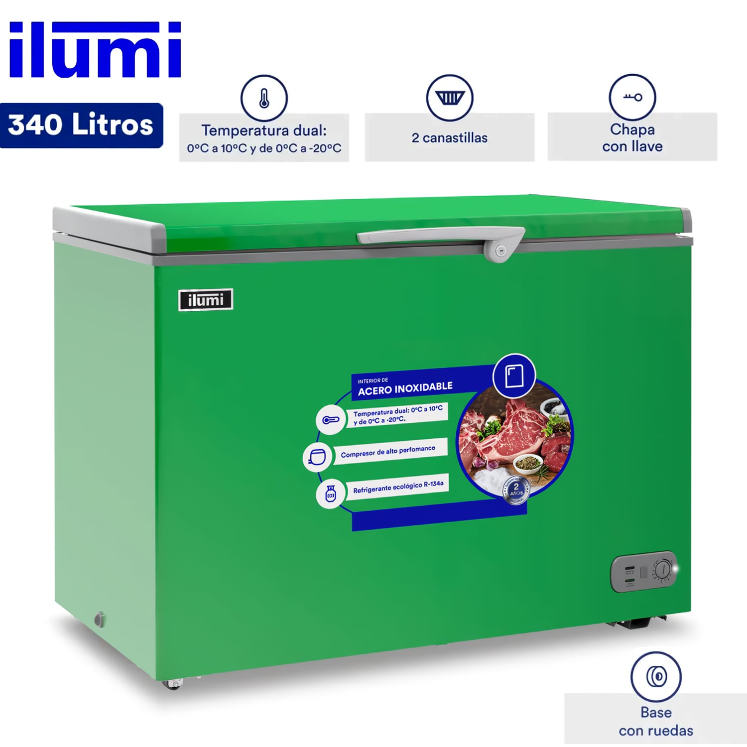 CONGELADOR CON TINA DE ACERO INOXIDABLE DE 340 LITROS TFI-3400GR VERDE - 1