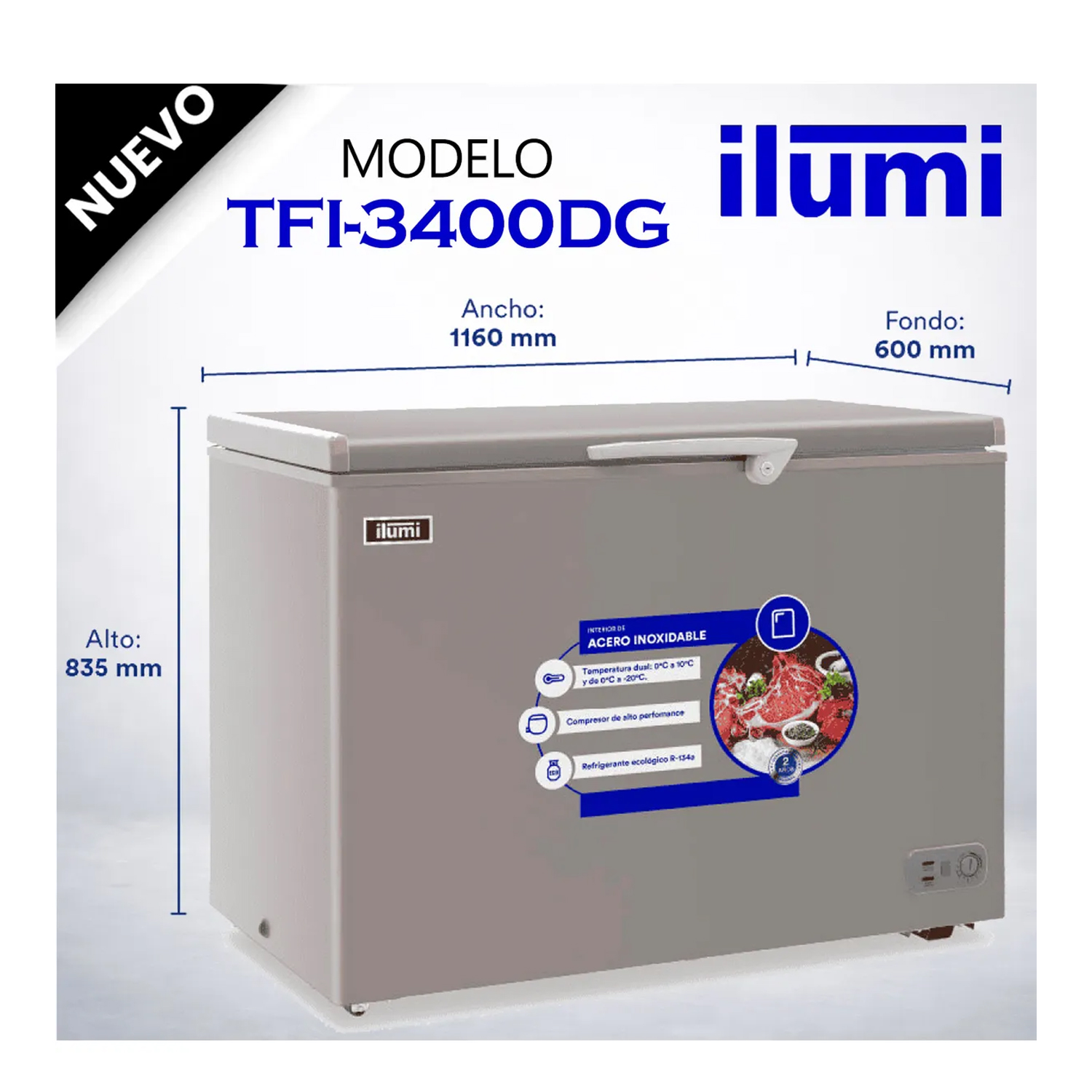 CONGELADOR CON TINA DE ACERO INOXIDABLE DE 340 LITROS TFI-3400DG - 2