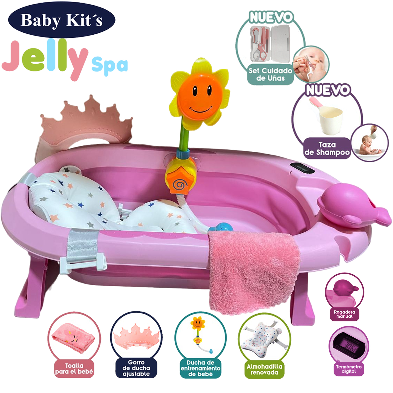 CUNA CORRAL EBABY HAPPY DREAM ROSADO-COLCHÓN Y BAÑERA - 4